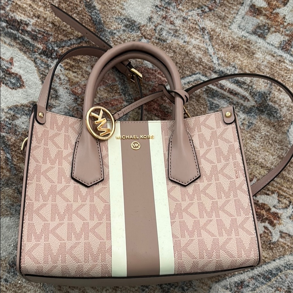Michael Kors Pink and Cream Satchel with Gold Hardware
